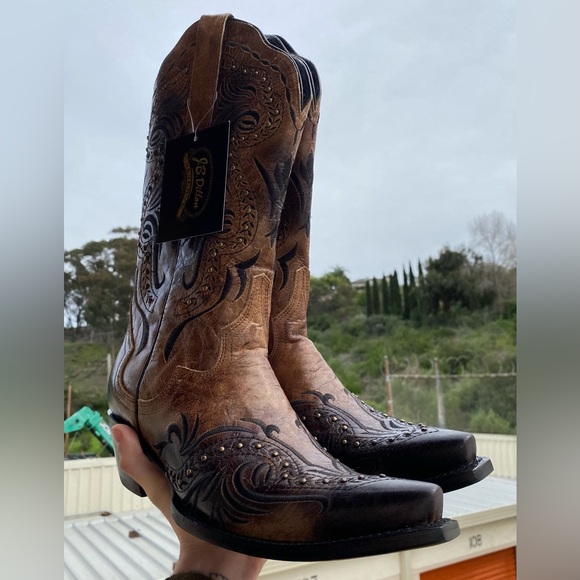 J.B. Dillon Shoes - NWT J.B. Dillon Reserve Brown and Black Embroidered Leather Cowboy Boots W11